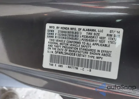 2014 Honda Odyssey Ex from USA, damaged, VIN 5FNRL5H43EB130141